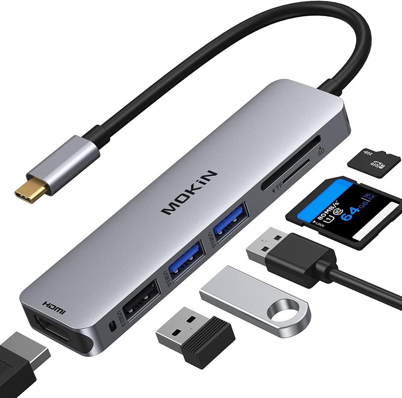USB C to HDMI Adapter, 6 in 1 MacBook Pro Adapter USB C Hub 4K@60Hz for MacBook Pro 2020-2016, MacBook Air 2020-2018, Ipad Pro 2020